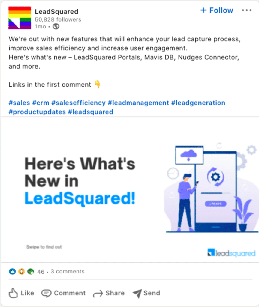 How LeadSquared shares product updates on LinkedIn
